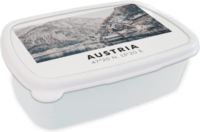 Broodtrommel Wit - Lunchbox - Brooddoos - Oostenrijk - Water - Berg - Alpen - 18x12x6 cm - Volwassenen
