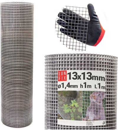 LUN FIX - Drahtgitter fijnmazig 13x13 mm - 1x1 m (100x100 cm) - 1,4 mm - Woelratgaas