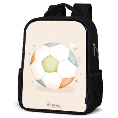 NoBoringSuitcases.com® - Rugzak zwart - Schooltas jongen & meisje - Voetbal in beige pastel kleuren - Rugtas voor school - Boekentas kind - Schoolrugzak - Kinderrugzak