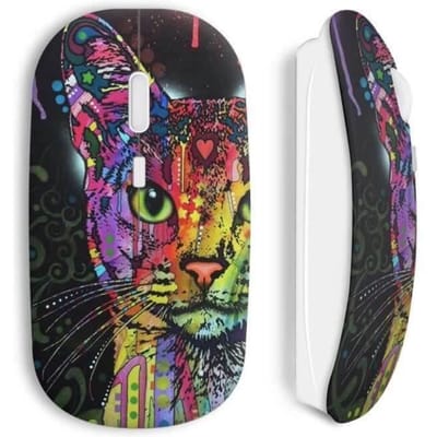 Souris sans fil - Chat colorize - Noir - USB - Compatible Mac et PC - WiFi