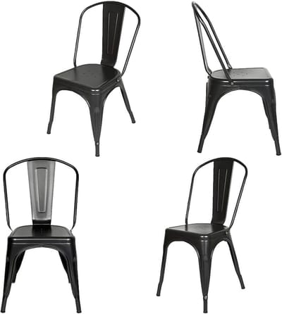Stapelbare Stoelen Set - Tuinstoelen Metaal - Buiten Zitten - Waterproof en Rvs - 4 Stuks - Zwart