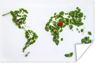 Poster 30x20 cm - Wereldkaart - Bloemen - Kleuren - Posters - Kamer decoratie - Wanddecoratie woonkamer - Muurdecoratie slaapkamer