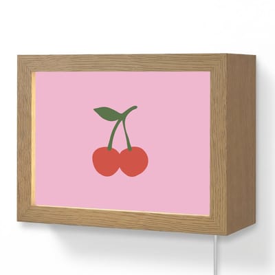 Wandlamp 20x15 cm - Oplaadbaar - Kersen - Roze - Illustratie - Wandlampen binnen woonkamer - Slaapkamer lamp met kabel - Decoratieve nachtlamp - Vloerlamp snoer