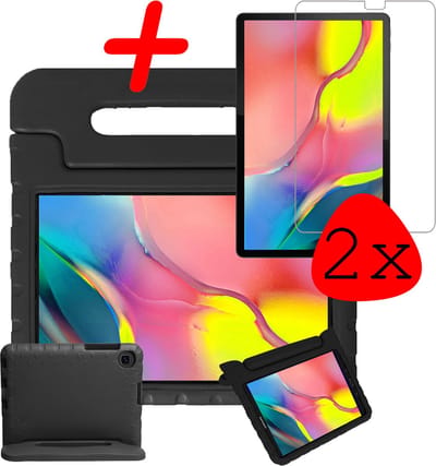 Hoesje Geschikt voor Samsung Galaxy Tab A 10.1 (2019) - Met 2x Screenprotector - Kinderhoes Shockproof Bumper - Kidsproof Case - Tablet Hoes - Kinder Hoes Cover - Zwart