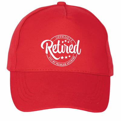 Mijncadeautje - 5 panel - Cap - Verstelbaar - Pet van 100% dik geborsteld katoen- unisex - opdruk wit - Officially Retired - rood