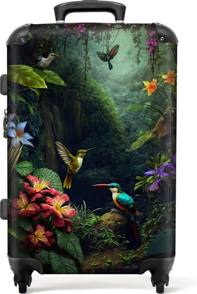 NoBoringSuitcases.com - Koffer - Bloemen - Vogels - Jungle - Reiskoffer - 20 kg bagage - Hardcase koffer - Lichtgewicht - TSA slot - Trolley handbagage - 66 cm - Fotokoffer - Koffer met wielen - Koffer groot - 72 liter - Grote koffer