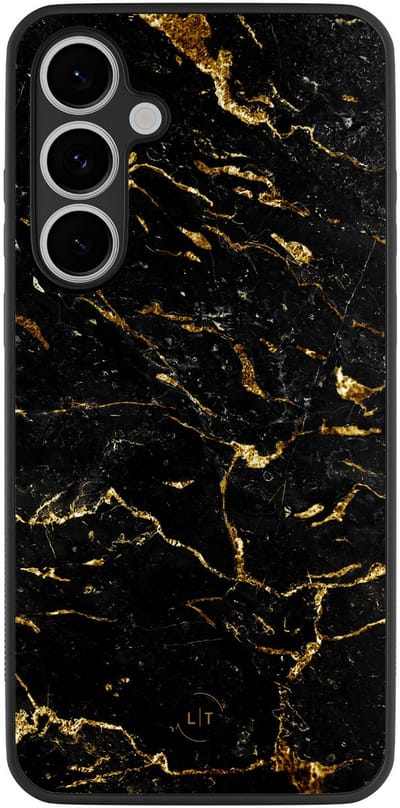 Leuke Telefoonhoesjes - Hoesje geschikt voor Samsung Galaxy S24 FE - Marmer zwart goud - Backcover zwart - Marmer - Zwart, Goud