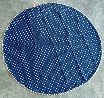 Hamam doek rond 150 Ø d. blauw met witte stippen