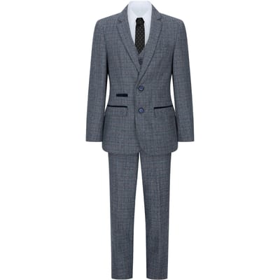 3-delig blauw tweed geruit vintage retro pak voor jongens