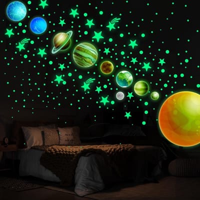Muurstickers van het Zonnestelsel met Sterren voor Kinderen - Glow in the Dark Sterren voor Slaapkamer en Woonkamer Decoratie