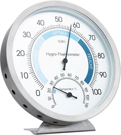 Peysaitr - Droog- en vochtigheidsthermometer - Hygrometer - RVS - Klimaatcontrole - Industrieel & huishoudelijk - Zilver - Diameter 127 mm - 1 stuk