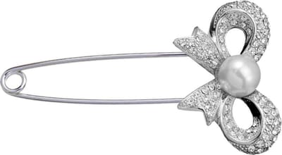 Fako Bijoux® - Sierspeld / Sjaalspeld - Strik Met Parel - 84mm - Zilverkleurig