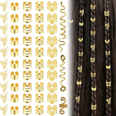 Gouden haaraccessoires voor vlechten - 50 verstelbare haarcuffs, dreadlock accessoires en 3 maten aluminium dreadlock accessoires voor een unieke haarstijl