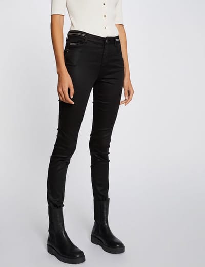 Morgan - Slim trousers with wet effect 212 Palona Black - Maat : 40