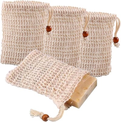 Zeepzakjes - Sisal en katoen - Douchen en reizen - Met trekkoord - 4 stuks - Beige