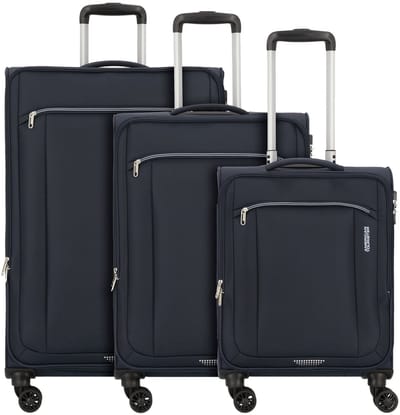 American Tourister Avantour 4 wielen Kofferset 3-delig met uitbreidingsplooi - Zachte bagage - TSA slot - navy