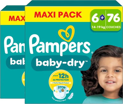 Pampers Baby-Dry luiers - Maat 6+ (14-19 kg) - 152 stuks (2 x 76) - Stop & Protect
