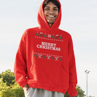 Kerst Hoodie Candy Cane - Met tekst: Merry Christmas - Kleur Rood - ( MAAT XS - UNISEKS FIT ) - Kerstkleding voor Dames & Heren