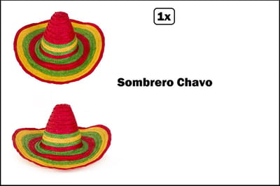 Strohoed Sombrero Chavo - rood/geel/groen - Carnaval Mexico tropical festival thema feest Gimenez party zon zee beach
