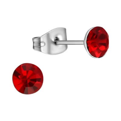 Aramat Jewels | Oorbellen | Stalen Kristal Oorbellen met lichtrode steentjes – Zilverkleur – 5mm | | | |5mm | Staal | Kinderen, Volwassenen | Verkleurd niet