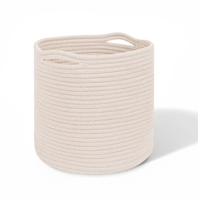 Dailygoods - Wasmand katoen, 30 x 30 cm, gevlochten opbergmand met handgrepen, zachte touwmand voor kleding, speelgoed en woonruimtes, manden voor slaapkamer, kinderkamer en badkamer, beige
