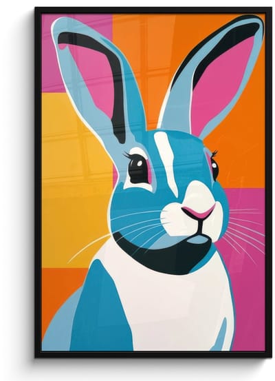 Poster in lijst - Fotolijst 80x120 cm - Posters - Haas - Kleurvakken - Oren - Roze - Posterlijst zwart - Decoratie - Wanddecoratie woonkamer - Muurdecoratie slaapkamer