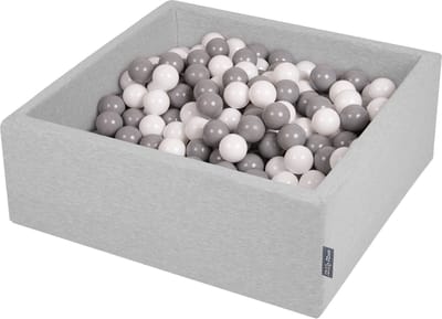 KiddyMoon ballenbad 90x30cm/300 ballen ∅ 7cm ballenbad met kleurrijke ballen voor baby's kinderen vierkant, lichtgrijs:wit/grijs