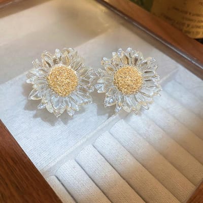 Transparante Bloemenoorbellen voor Vrouwen Mode Gepersonaliseerde Zonnebloem Stud Oorbellen Luxe Designer Sieraden gray