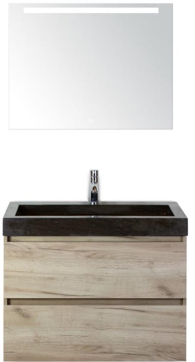 Maxx XL Badmeubelset 80 cm - Craft Oak - Wastafel Lucca 1 Kraangat met LED Spiegel