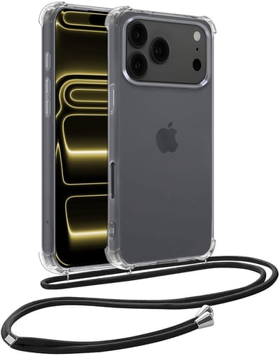 Hoesje - Geschikt voor Apple iPhone 17 Pro - Met Koord - Shock Proof - Siliconen Case - Back Cover - Telefoonkoord - Telefoon Hoes Shockproof - Telefoonketting - Telefoonhoesjes - Transparant