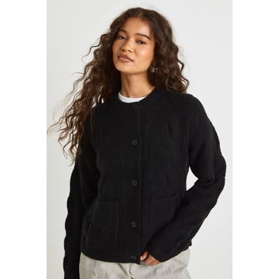 boohoo Dames Cable Pocket Detail Knit Cardigan | Black | Maat: XS