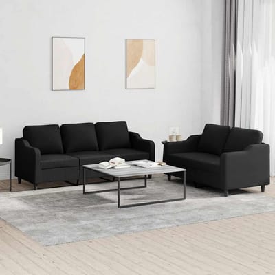 vidaXL - 2-delige - loungeset - met - kussens - stof - zwart