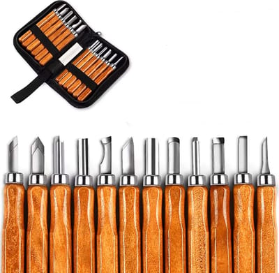 CHPN - Houtbewerking set - Beitelset - 12-delig set - inclusief houtsnijmes - Gereedschap voor hout bewerking - Beitels - In etui