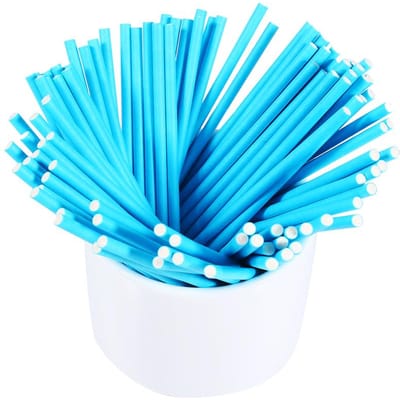 Lot de 100 bâtonnets de sucettes colorés pour bonbons et chocolats, 10 cm, bleu bleu