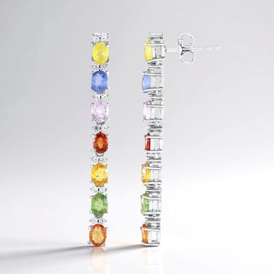 Cavill - 925 Sterling Zilver Oorbellen met 2,7 ct Ovale Saffieren & Zirkonia - Platina Geplateerd - Elegante Dames Oorknopjes 39 mm