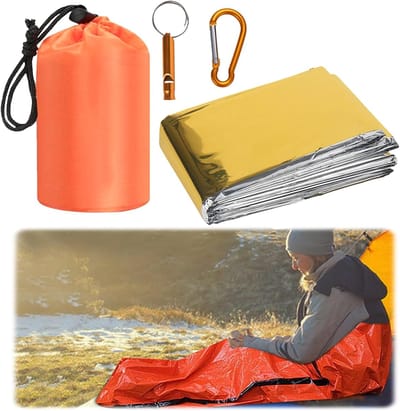 Noodslaapzak en Bivakzak Set - Ultralicht Waterdicht Survival Slaapzak met Reddingdeken en Fluitje voor Outdoor en Kamperen