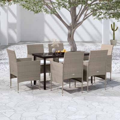 vidaXL - 7-delige - Tuinset - met - kussens - beige - en - zwart
