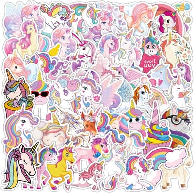 Set van 50 Grote Eenhoorn Stickers van 6,5 cm voor Verjaardagsdecoratie, Waterdichte Stickers en Koffer Versieringen voor Meisjes