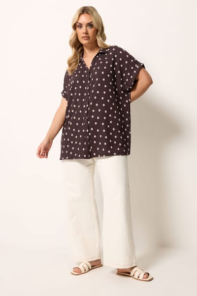 Yours Chocoladebruine Blouse Met Stippen Size 42