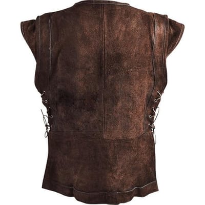 Heren Vintage Middeleeuwse Samurai Suede Jerkin Mouwloos Vintage Vetersluiting Vest Ridder Cosplay Suede Leer Gepantserd Piratenjack 5XL bruin