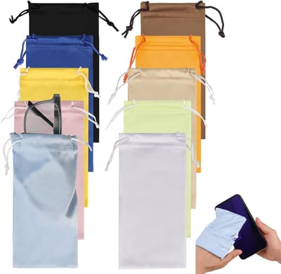 Lenzenvloeistof zakje 10 stuks, 18 x 9 cm, multifunctionele brillenetui met trekkoord voor brillen, sieraden en telefoons - handige en stijlvolle tassen voor dagelijks gebruik en reizen