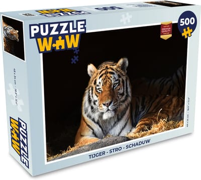 Puzzel Tijger - Stro - Schaduw - Legpuzzel - Puzzel 500 stukjes