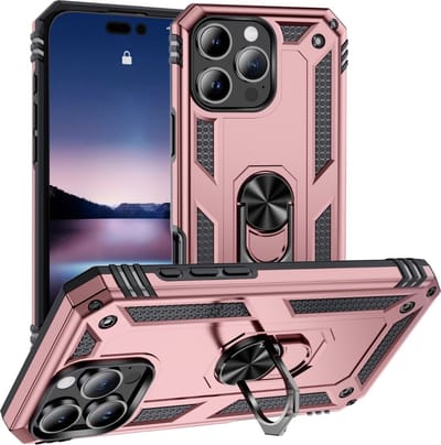 Coverup Hoesje - Geschikt voor iPhone 16 Pro Hoesje - Coverup Ring Kickstand Back Cover - Rose Gold