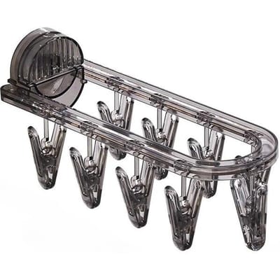 1pc Salle de Bain Ventouse Séchoir Pliant Chaussettes Séchoir Ménage Vêtements Rack Multi Clip Séchage Chaussettes Artefact noir