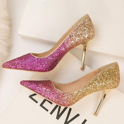 Vrouwen 9cm hoge hakken glitter scarpins pailletten stiletto hakken pumps dame bruiloft bruids gradiënt bling blauwe escarpins feest schoenen 36