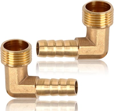 2 Stuks Messing Hoekverbinder 90° voor Tuinslangen, 1/2 Inch Mannelijk Schroefdraad naar 10mm Koppeling, Geschikt voor Drinkwater en Sanitair Toepassingen