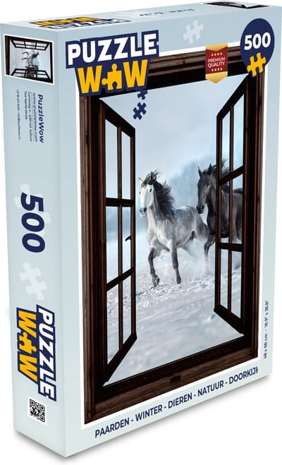 Puzzel Paarden - Winter - Dieren - Natuur - Doorkijk - Legpuzzel - Puzzel 500 stukjes