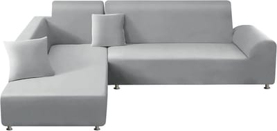 Set van 2 Elastische Stretch Bankhoezen voor L-vormige Bank (3-zits) incl. 2 Kussenslopen - Grijs