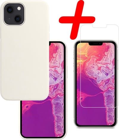 Hoesje Met Screenprotector - Geschikt voor Apple iPhone 13 Mini - Sterk & Shockproof - Back Cover - Siliconen Case - Telefoon Hoes - Wit