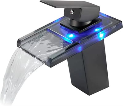 Kraan Met 3 Kleuren Led Verlichting - Mat Zwart - Warm en Koud Water Mengkraan - Gemaakt van Messing en Glas